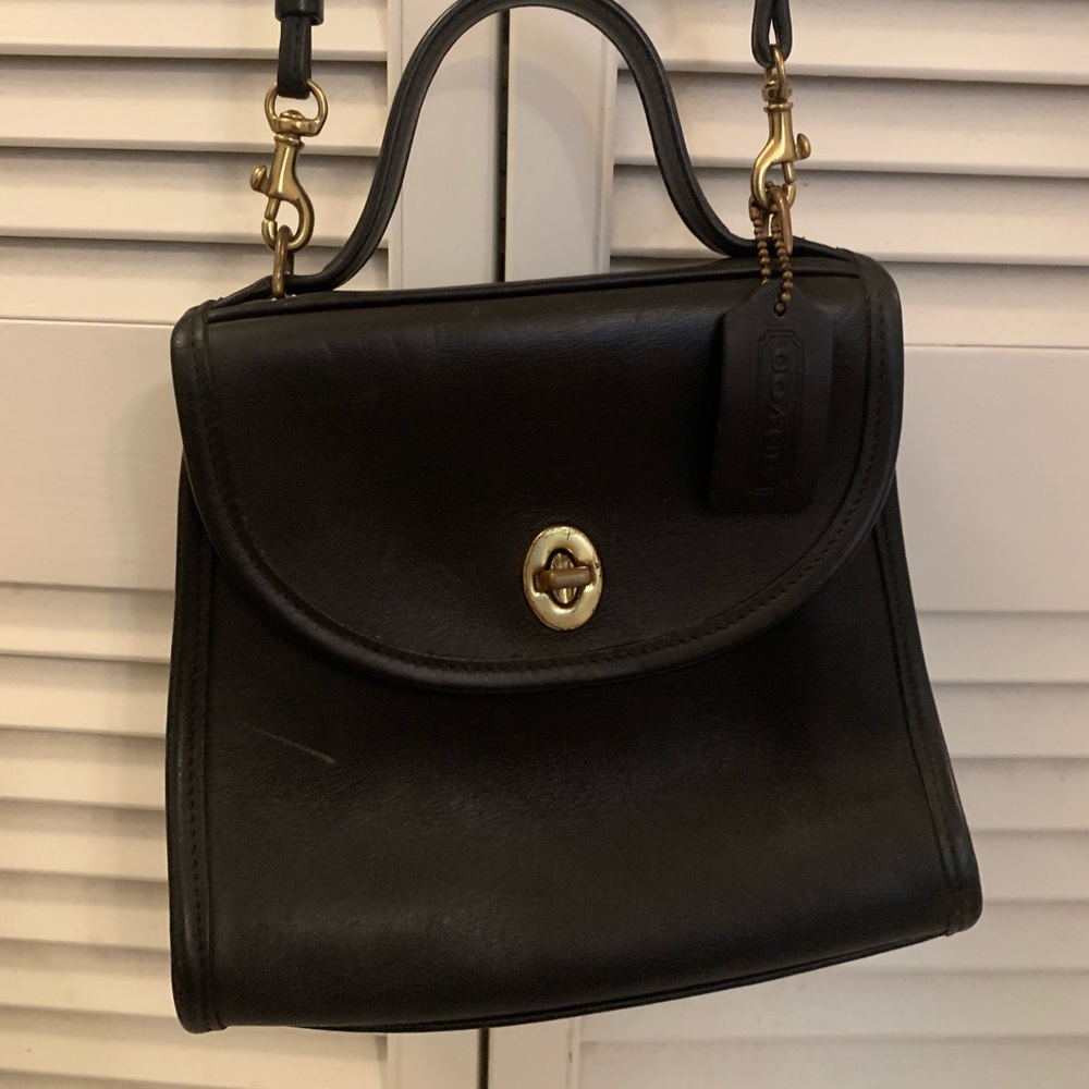 Coach Black Leather Top-Handle Crossbody Bag with Gold Hardware